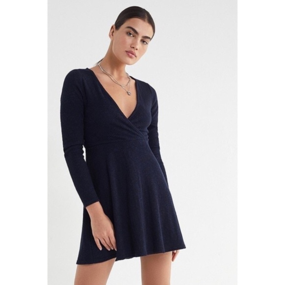 Urban Outfitters Coraline Navy Knit Wrap Dress